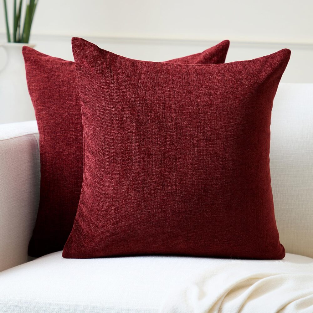 6345 Thick Chenille Throw Pillow Covers Set of 2 | Maroon - 16x16 40x40 cm